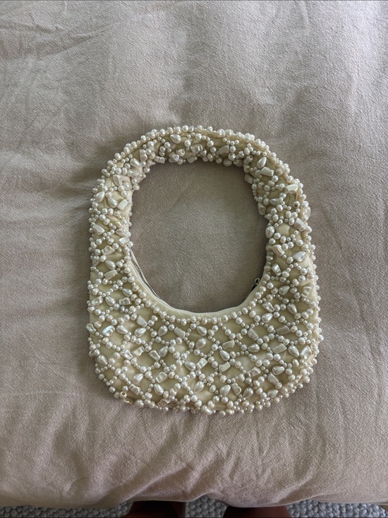 Zara Handbags - Zara Pearl-Beaded Cream Mini Shoulder Bag